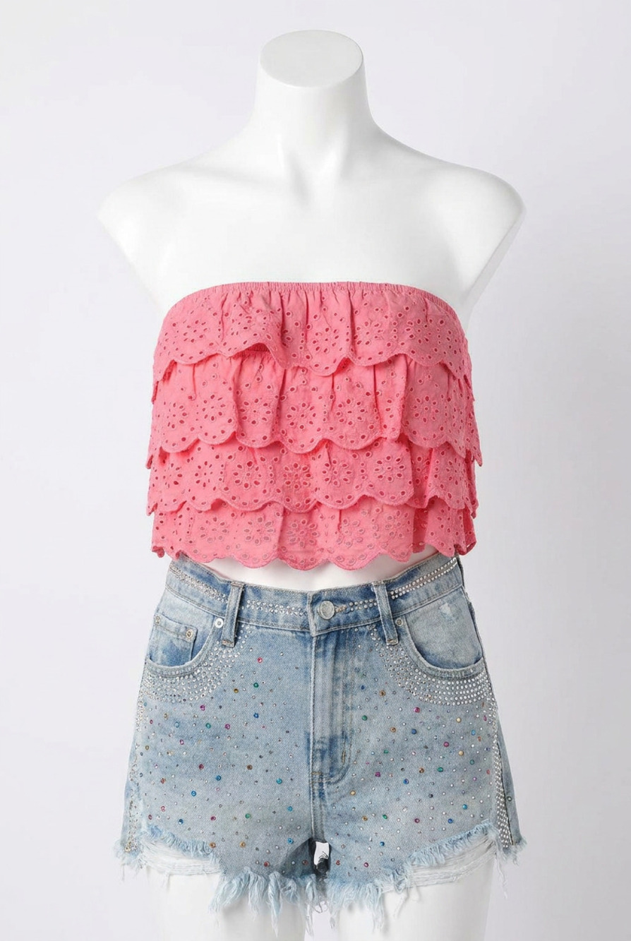 NEW BLUE B strawberry ruffle crop top in hot pink